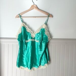 Vintage Y2K Sunny Leigh Satin Lace Camisole XL Seafoam Green Silk